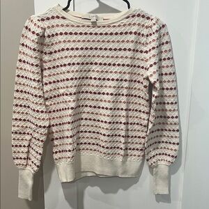 LOFT Women's Sweater with Red and Cream Pattern Size XS